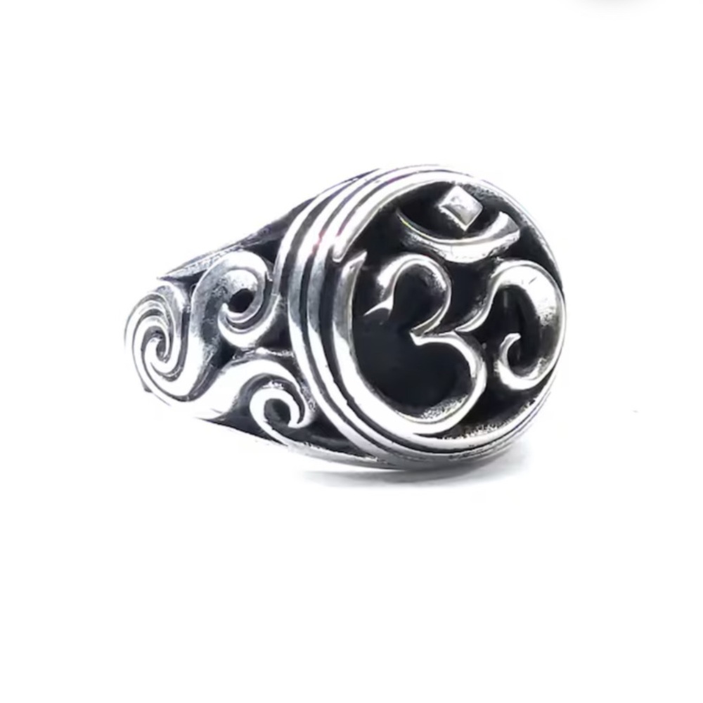 Men’s Sterling Silver OHM Buddha Symbol Signet Ring